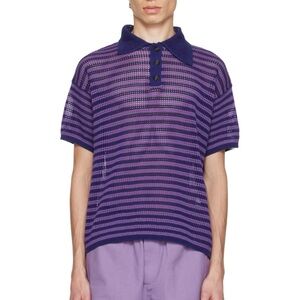 BODE Men striped open-knit polo shirt